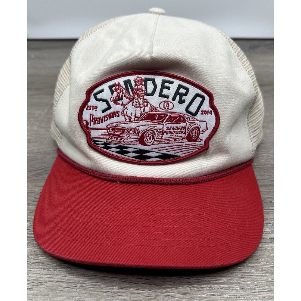 Sendero Provisions Co Waco Tejas Snapback Mesh Hat Red Cream Texas Cowboy Hat